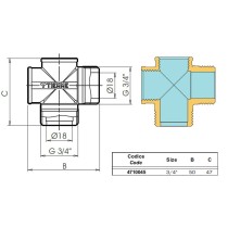 Raccordo a croce da 3/4" per impianti solari