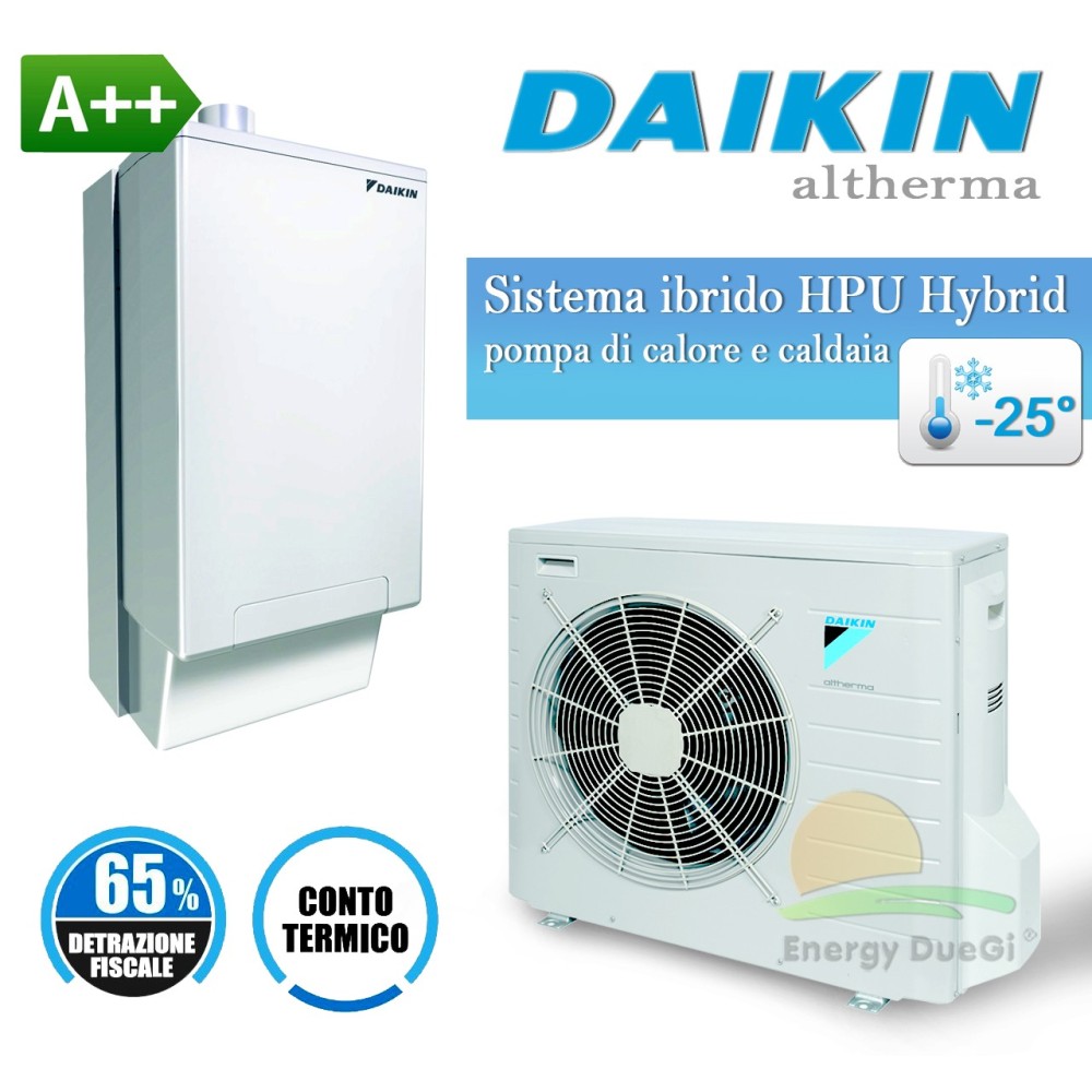 Sistema ibrido Daikin HPU Hybrid in pompa di calore e caldaia a condensazione per riscaldamento e acqua sanitaria 5 kW