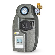 Gruppo di pompaggio solare monovia da 3/4"M, centralina STDC, flussometro 2-12 l/min, circolatore alta efficienza