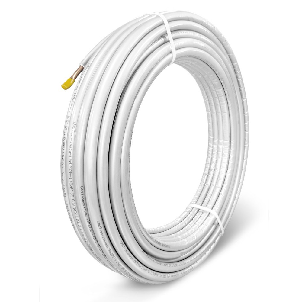 Tubo in rame singolo isolato BIANCO per gas R32/R410A da 1/4" spessore rame 1 mm, lunghezza 50 metri