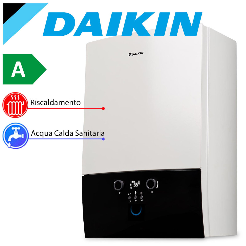 Caldaia a condensazione murale Daikin 35 kW ultracompatta per riscaldamento e produzione ACS