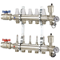 Collettore di distribuzione da 1" con 5 vie per impianti radianti a pavimento