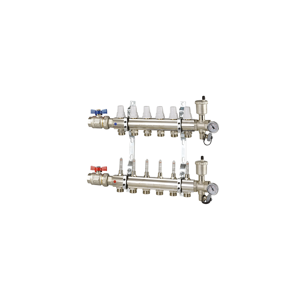 Collettore di distribuzione da 1" con 6 vie per impianti radianti a pavimento