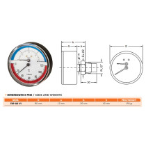 Termomanometro Ø 80 mm attacco posteriore da 1/2", scala 0-4 bar, 0-120 °C