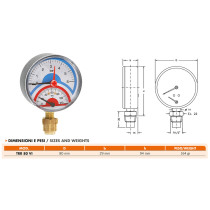 Termomanometro Ø 80 mm attacco verticale da 1/2", scala 0-6 bar, 0-120 °C