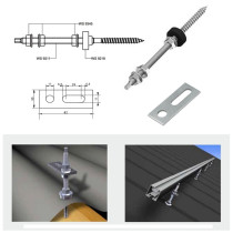 Staffa in inox di fissaggio M10 x 200 con asola, vite doppia filettatura per ancoraggio pannelli fotovoltaici per tetti a coppi