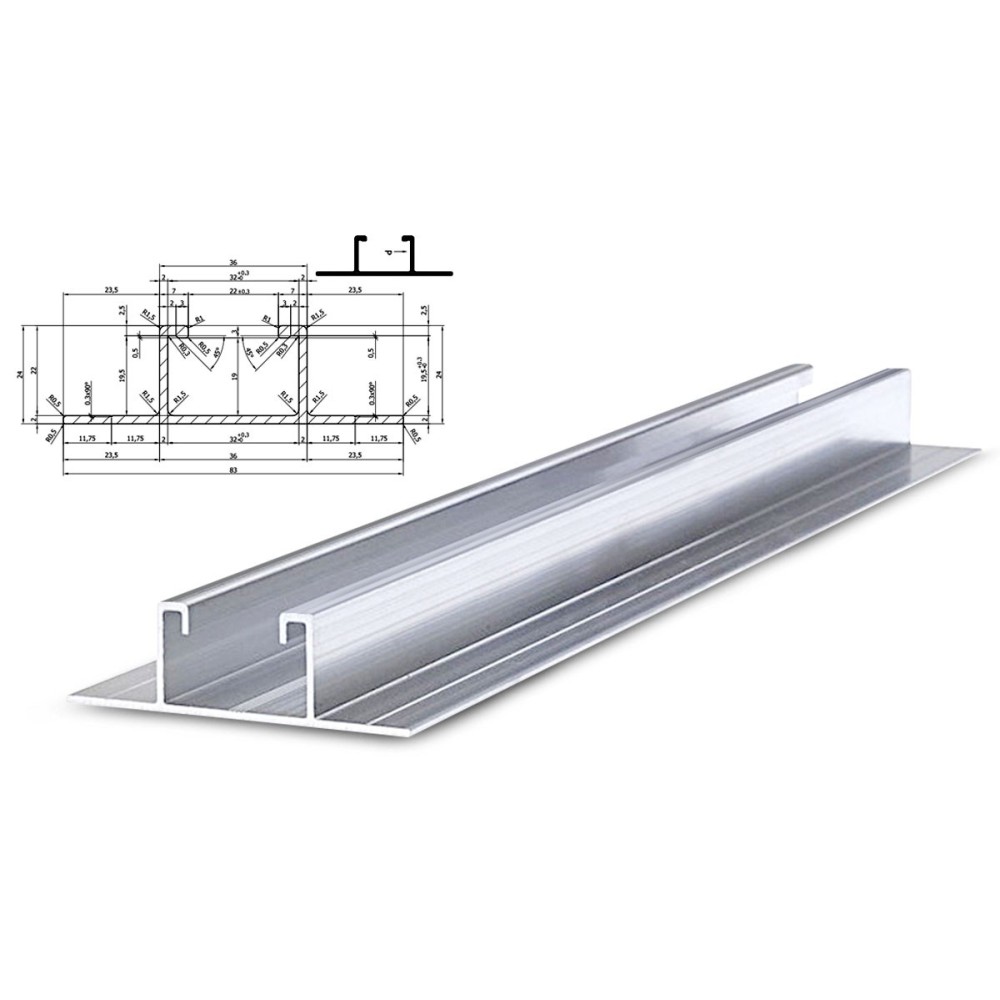 Profilo di montaggio rapido in lega di alluminio per tetti in lamiera grecata - 3,40 m