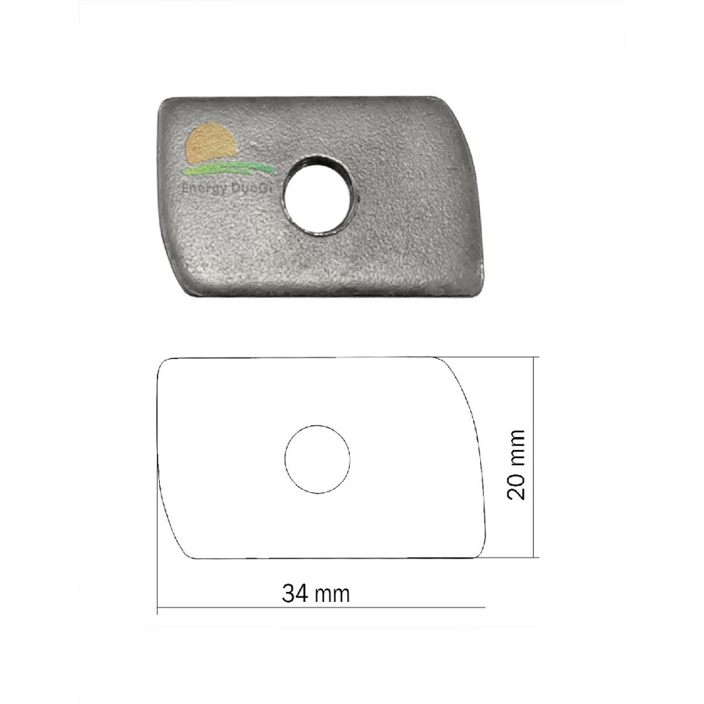 Tassello scorrevole per fissaggio componenti fotovoltaico, 34 x 20 x 4 mm, filettatura M8