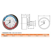 Termomanometro Ø 80 mm attacco posteriore da 1/2" scala 0-4 bar 0-120 °C