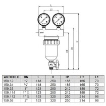 Filtro autopulente Neptune 1"1/2 FF con cartuccia in acciaio 100 Micron, valvola di scarico, doppio manometro per impianti termi