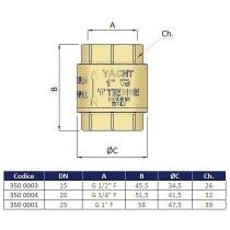 Valvola di ritegno YACHT da 3/4" F con otturatore in poliammide