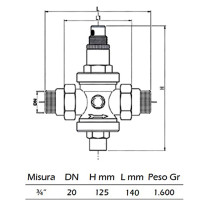 Riduttore di pressione da 3/4" M in ottone per acqua calda ad azione diretta