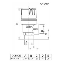 Valvola di sicurezza, limitatrice di pressione a membrana 3/4" MF, 6 BAR