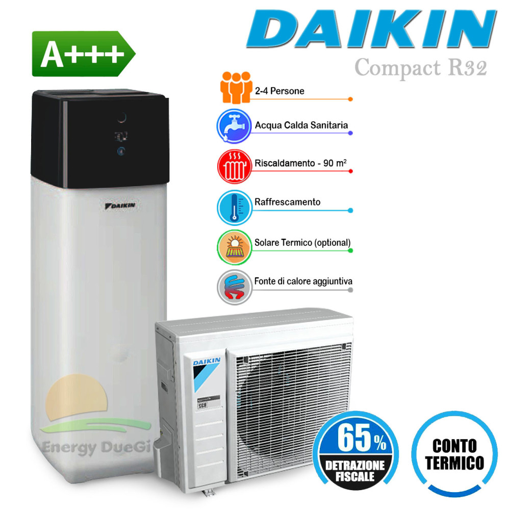 Sistema Bivalente Daikin Compact R32 8 kW in pompa di calore aria-acqua per riscaldamento, raffrescamento, acqua sanitaria e col