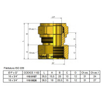 Raccordo diritto a compressione per tubo rame 18 x 3/4" F