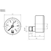 Manometro con attacco posteriore decentrato 1/4" - scala 0-4 Bar