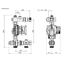 Kit di collegamento per impianto radiante con miscelatore a punto fisso 20-45°C Circolatore Para 15/6SC