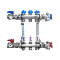 Collettore di distribuzione premontato per impianti radianti da 1" con derivazioni a 3 vie da 3/4"