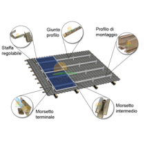 Struttura di montaggio soprategola con staffa regolabile per 7 pannelli fotovoltaici verticali