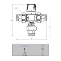 Valvola miscelatrice termostatica solare con funzione antiscottatura 1" x 3/4"M con valvole di non ritorno