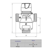 Valvola miscelatrice termostatica asimmetrica Multimix regolabile da 20 a 45°C con funzione antiscottatura 1"