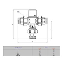 Valvola deviatrice termostatica con taratura fissa a 48°C KVS 1.7 -  da 1" M  a bocchettoni