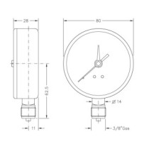 Manometro a molla bourdon con attacco radiale da 1/4" scala 0-10 Bar  Ø 80mm