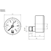 Manometro posteriore attacco posteriore disassato 1/4" 0-10 BAR