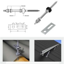 Staffa in inox di fissaggio M10 x 300 con asola, vite doppia filettatura per ancoraggio pannelli fotovoltaici per tetti a coppi