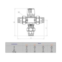 Valvola miscelatrice termostatica sanitaria, a bocchettoni, con funzione antiscottatura, campo di regolazione 30-65 °C - 1/2" M