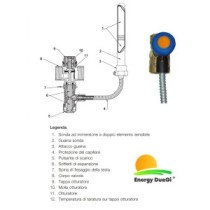 Valvola di scarico termico a doppia sicurezza 3/4" F per caldaie a combustibile solido, con attacco del capillare orientabile - 