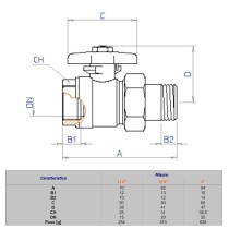 Valvola a sfera con raccordo a passaggio integrale 1" M/F temperatura massima 95 °C