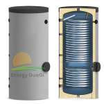 Bollitore per pompa di calore da 300 litri con due scambiatori fissi per produzione di acqua calda sanitaria